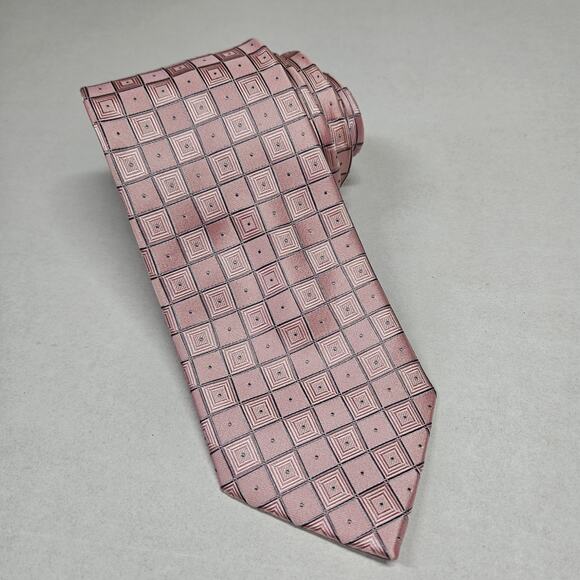 Donald J. Trump Signature Collection Men Silk Tie Pink Geometric Squares Wedding - Picture 1 of 6